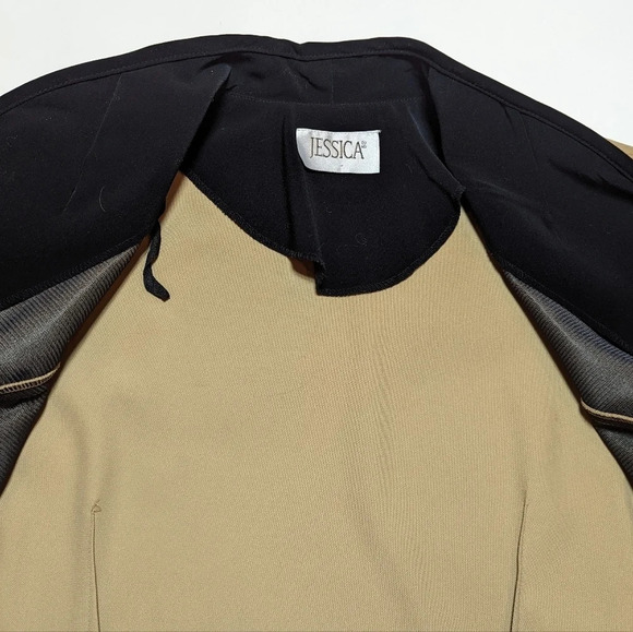 Vintage Jessica Open Front Camel Tan Black Blazer Jacket Woman 18 Shoulder Pad - Picture 5 of 8